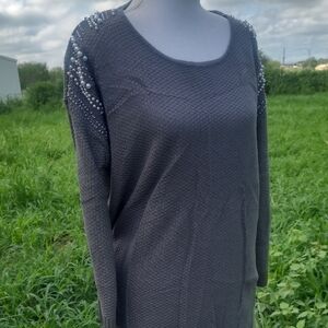 Cato Charcoal Gray Knit Top with Branded Neck Label